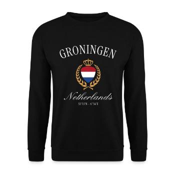 Groningen Coat of Arms Crown Netherlands Travel Souvenir - Unisex Sweatshirt - black - Front - Alina (178cm) & Michal (187cm)