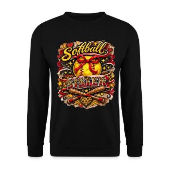 Softball Sister Schleife Leopard Sport Design - Unisex Pullover - Schwarz - Vorne - Alina (178cm) & Michal (187cm)
