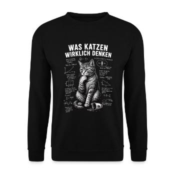Katze Was Katzen Denken Shirt - Unisex Pullover - Schwarz - Vorne - Alina (178cm) & Michal (187cm)