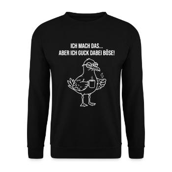 Möwe mit Kaffee böse gucken - Unisex Pullover - Schwarz - Vorne - Alina (178cm) & Michal (187cm)