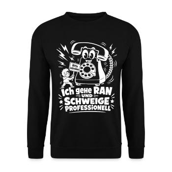 Ich gehe ran und schweige professionell - Unisex Pullover - Schwarz - Vorne - Alina (178cm) & Michal (187cm)