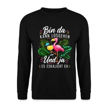 Bin da Eskaliert Flamingo Sommer - Unisex Pullover - Schwarz - Vorne - Alina (178cm) & Michal (187cm)
