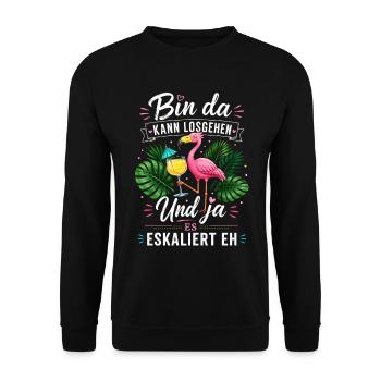 Bin da Eskaliert Flamingo Party - Unisex Pullover - Schwarz - Vorne - Alina (178cm) & Michal (187cm)