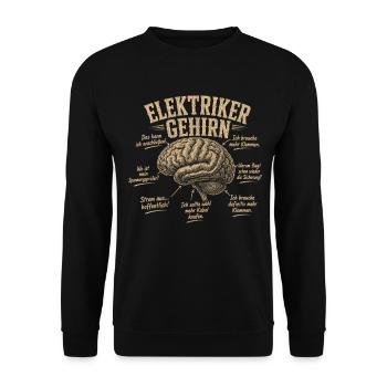 Elektriker Gehirn Humor Shirt - Unisex Pullover - Schwarz - Vorne - Alina (178cm) & Michal (187cm)
