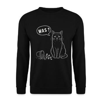 Katze Was Blumentopf Humor Shirt - Unisex Pullover - Schwarz - Vorne - Alina (178cm) & Michal (187cm)