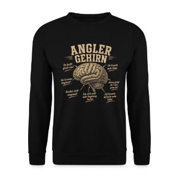 Angler Gehirn Humor Shirt - Unisex Pullover - Schwarz - Vorne - Alina (178cm) & Michal (187cm)