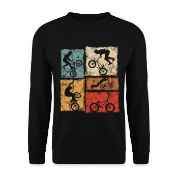 Cascades de BMX Bike Biker dans un style rétro - Sweat-shirt Unisexe - noir - Devant - Alina (178cm) & Michal (187cm)