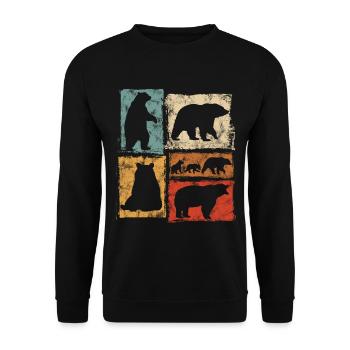 Bären Perspektiven Retro Tierdruck - Unisex Pullover - Schwarz - Vorne - Alina (178cm) & Michal (187cm)