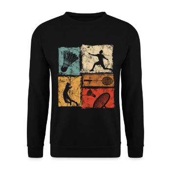 Badminton Print mit Spieler, Schläger, Federball - Unisex Pullover - Schwarz - Vorne - Alina (178cm) & Michal (187cm)