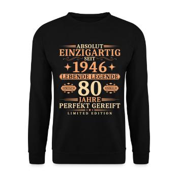 80. Geburtstag Einzigartig Jahrgang 1946 - Unisex Pullover - Schwarz - Vorne - Alina (178cm) & Michal (187cm)