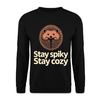 Igel Motiv Stay Spiky Stay Cozy - Unisex Pullover - Schwarz - Vorne - Alina (178cm) & Michal (187cm)