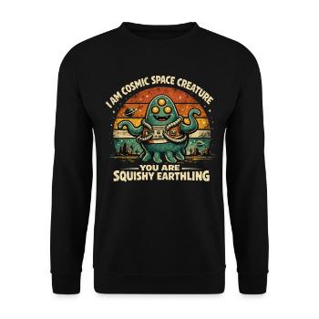 Cosmic Space Creature Alien Retro Design - Unisex Pullover - Schwarz - Vorne - Alina (178cm) & Michal (187cm)