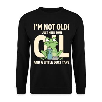 Not Old braucht nur OL und Klebeband - Unisex Pullover - Schwarz - Vorne - Alina (178cm) & Michal (187cm)