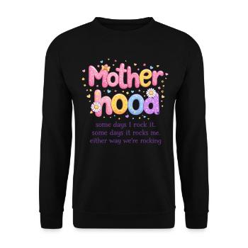 Maternité Rétro Groovy – La Vie de Maman Rock - Sweat-shirt Unisexe - noir - Devant - Alina (178cm) & Michal (187cm)