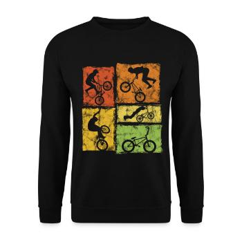 BMX Biker Graphic - Retro Style Stunts - Unisex Sweatshirt - black - Front - Alina (178cm) & Michal (187cm)