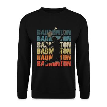 Un joueur de badminton smash dans un style rétro - Sweat-shirt Unisexe - noir - Devant - Alina (178cm) & Michal (187cm)