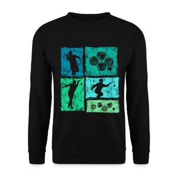 Retro Boccia Und Petanque Spieler Grafik - Unisex Pullover - Schwarz - Vorne - Alina (178cm) & Michal (187cm)