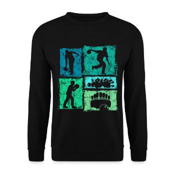 Bowling Kegeln Retro-Grafik Für Bowlingspieler - Unisex Pullover - Schwarz - Vorne - Alina (178cm) & Michal (187cm)