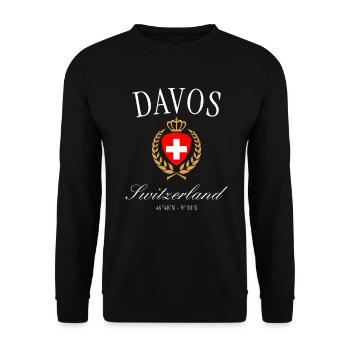 Davos Schweiz Wappen Krone – Reise Souvenir - Unisex Pullover - Schwarz - Vorne - Alina (178cm) & Michal (187cm)
