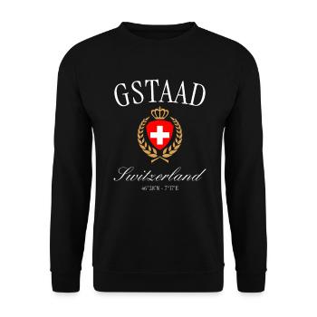 Gstaad Schweiz Wappen Krone – Reise Souvenir - Unisex Pullover - Schwarz - Vorne - Alina (178cm) & Michal (187cm)