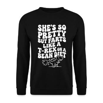 Humour Couple – Elle Pète comme un T-Rex - Sweat-shirt Unisexe - noir - Devant - Alina (178cm) & Michal (187cm)