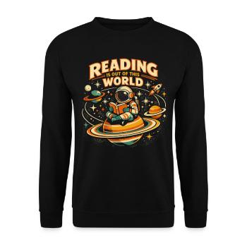 Reading, c’est hors de ce monde, astronaute rétro - Sweat-shirt Unisexe - noir - Devant - Alina (178cm) & Michal (187cm)
