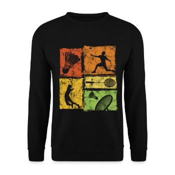 Badminton Moves mit Spieler, Schläger, Federball - Unisex Pullover - Schwarz - Vorne - Alina (178cm) & Michal (187cm)
