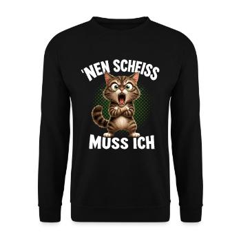 'Nen Scheiss muss ich Lustige KatzeFrecher Spruch - Unisex Pullover - Schwarz - Vorne - Alina (178cm) & Michal (187cm)