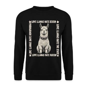 Love Llamas Hate Fascism Shirt - Unisex Sweatshirt - black - Front - Alina (178cm) & Michal (187cm)