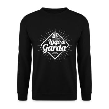 Gardasee in Venetien Italien Retro Schiff Souvenir - Unisex Pullover - Schwarz - Vorne - Alina (178cm) & Michal (187cm)