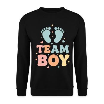 Geschlechterenthüllung Team Jungen Babyparty Baby - Unisex Pullover - Schwarz - Vorne - Alina (178cm) & Michal (187cm)