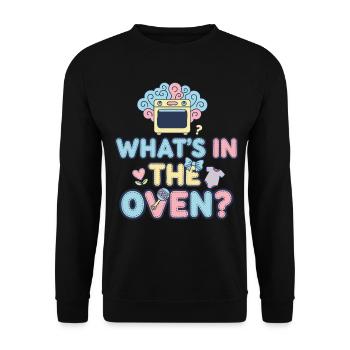 Geschlechter-Enthüllung, was im Ofen ist, Babyparty-Team - Unisex Pullover - Schwarz - Vorne - Alina (178cm) & Michal (187cm)