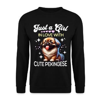 Pekinese Mädchen - Unisex Pullover - Schwarz - Vorne - Alina (178cm) & Michal (187cm)