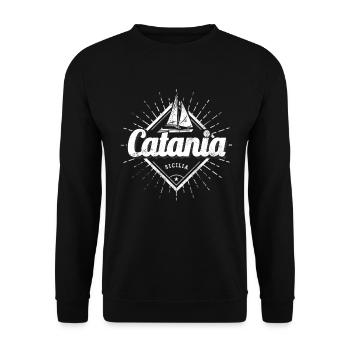 Catania Sizilien in Italien mit Retro Segelschiff - Unisex Pullover - Schwarz - Vorne - Alina (178cm) & Michal (187cm)