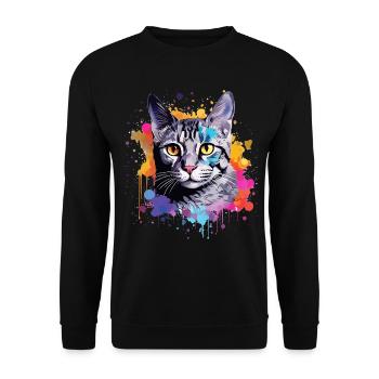 Bunte ägyptische Mau-Katzengesicht-Splash-Art - Unisex Pullover - Schwarz - Vorne - Alina (178cm) & Michal (187cm)