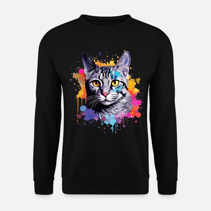 Bunte ägyptische Mau-Katzengesicht-Splash-Art - Unisex Pullover - Schwarz