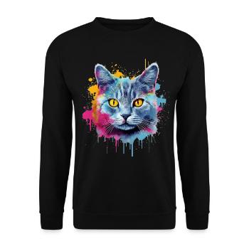 Splash Art Chartreux Chat Visage Coloré - Sweat-shirt Unisexe - noir - Devant - Alina (178cm) & Michal (187cm)