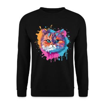Exotische Kurzhaar-Katzengesicht – bunte Splash-Art - Unisex Pullover - Schwarz - Vorne - Alina (178cm) & Michal (187cm)