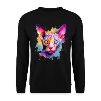 Visage de chat Cornish Rex en Splash Art coloré - Sweat-shirt Unisexe - noir - Devant - Alina (178cm) & Michal (187cm)