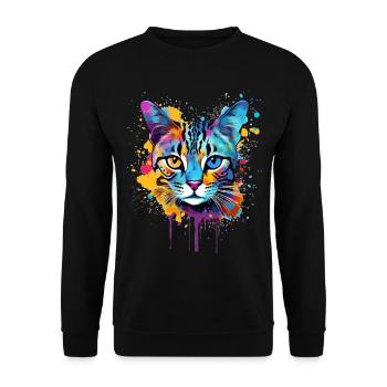 Egyptian Mau Cat Face Colorful Splash Art - Unisex Sweatshirt - black - Front - Alina (178cm) & Michal (187cm)