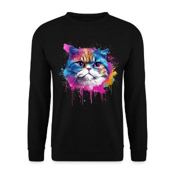 Éclaboussures colorées Visage de chat exotique à poil court - Sweat-shirt Unisexe - noir - Devant - Alina (178cm) & Michal (187cm)