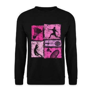 Les mouvements du badminton dans un style vintage avec le badminton - Sweat-shirt Unisexe - noir - Devant - Alina (178cm) & Michal (187cm)