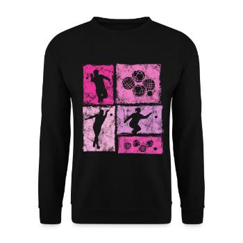 Boccia Und Petanque Spieler Grafik Retro-Stil - Unisex Pullover - Schwarz - Vorne - Alina (178cm) & Michal (187cm)