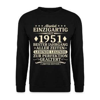 Geburtstag 1951 Jahrgang geboren Vintage - Unisex Pullover - Schwarz - Vorne - Alina (178cm) & Michal (187cm)
