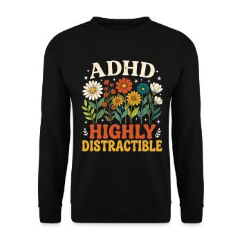 TDAH : neurodiversité florale très distrayante - Sweat-shirt Unisexe - noir - Devant - Alina (178cm) & Michal (187cm)