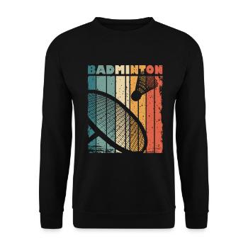 Retro print with badminton racket and shuttlecock - Unisex Sweatshirt - black - Front - Alina (178cm) & Michal (187cm)