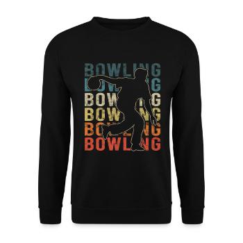 Bowling Kegeln Retro-Grafik Mit Bowlingspieler - Unisex Pullover - Schwarz - Vorne - Alina (178cm) & Michal (187cm)