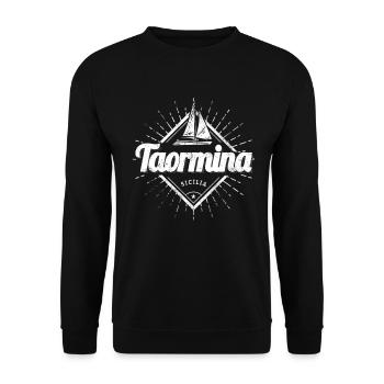 Taormina Sizilien in Italien mit Retro Segelschiff - Unisex Pullover - Schwarz - Vorne - Alina (178cm) & Michal (187cm)