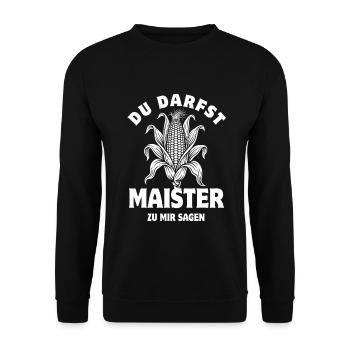 Du darfst Maister sagen | Maiskolben Wortspiel - Unisex Pullover - Schwarz - Vorne - Alina (178cm) & Michal (187cm)