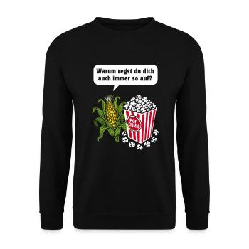 Mais & Popcorn Wortwitz - Unisex Pullover - Schwarz - Vorne - Alina (178cm) & Michal (187cm)
